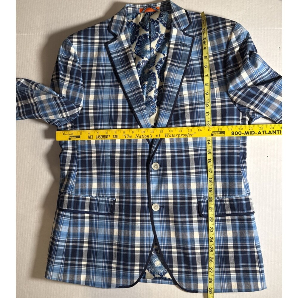 Tallia Orange Tag Sport Coat Men 42R Navy Blue Blazer Jacket Plaid EUC Preppy - Picture 10 of 11